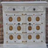 Indian Embossed Buddha Brass work Solid wood Small Sideboard Buffet White